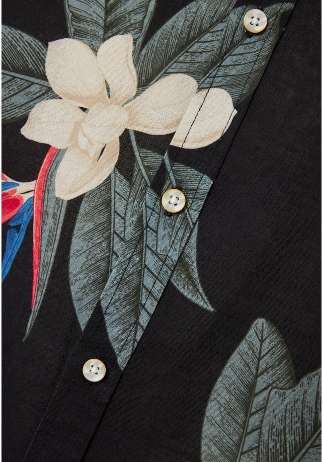 Short-sleev all over printed linen blend shirt