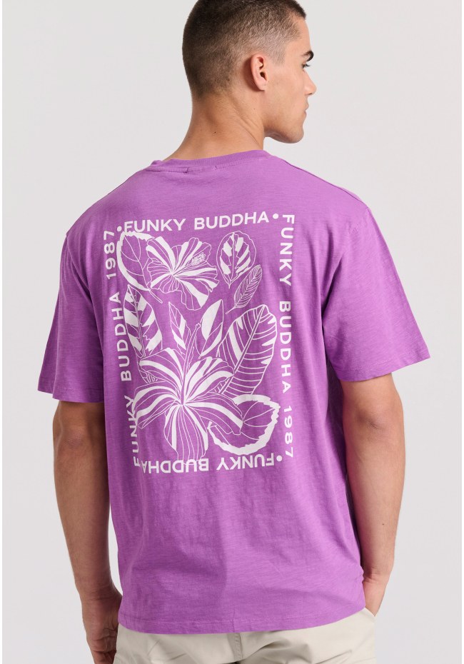 Relaxed fit t-shirt με tropical τύπωμα στην πλάτη