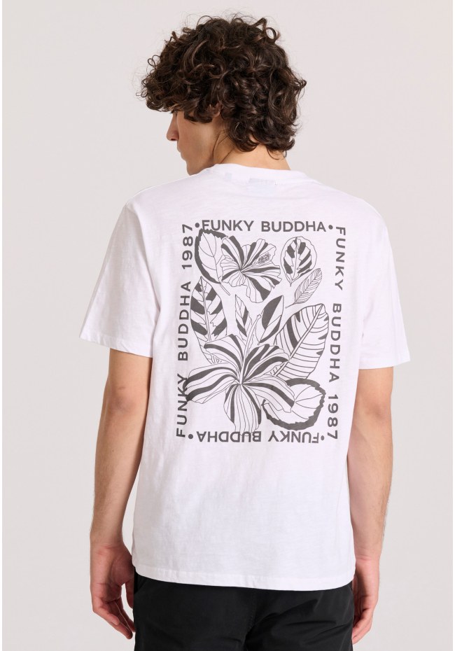 Relaxed fit t-shirt με tropical τύπωμα στην πλάτη