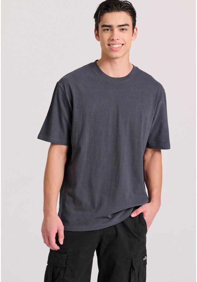 Relaxed fit linen blend μονόχρωμο t-shirt