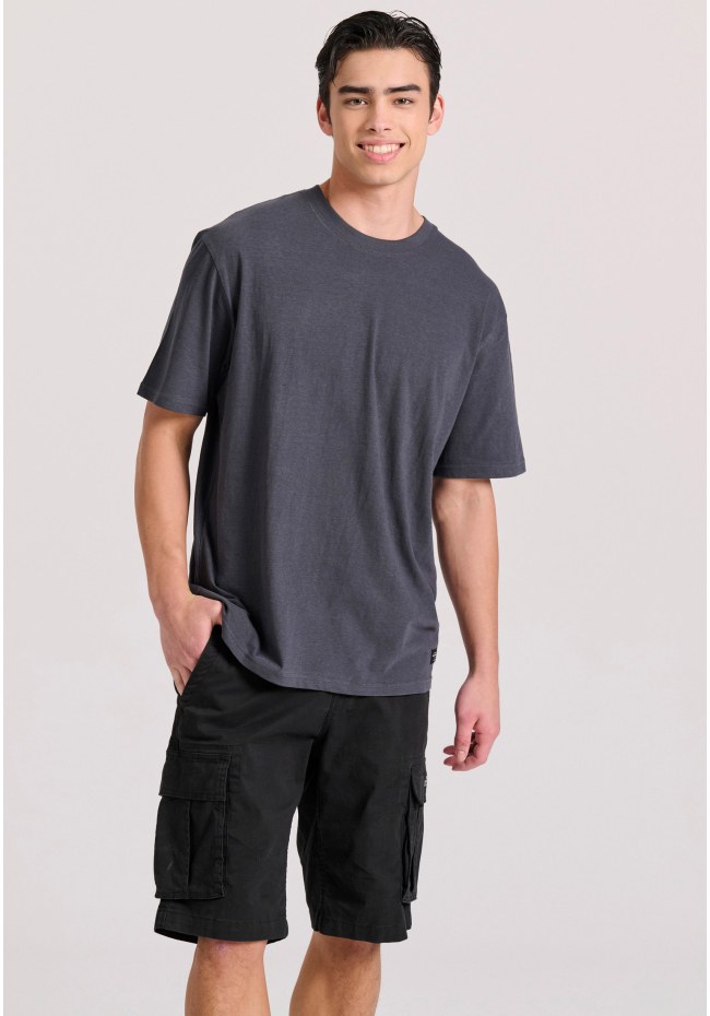 Relaxed fit linen blend μονόχρωμο t-shirt