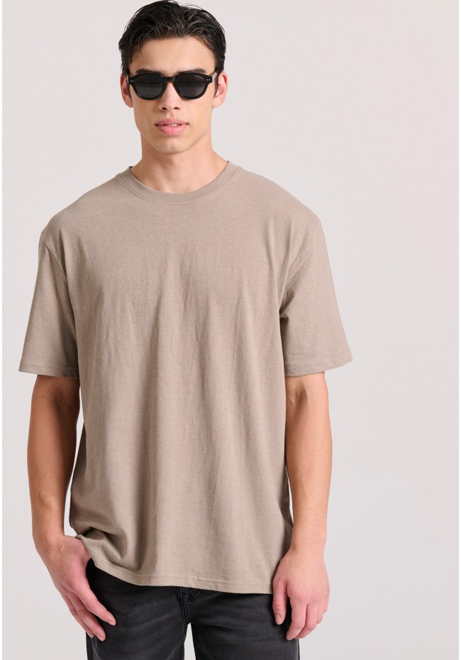 Relaxed fit linen blend μονόχρωμο t-shirt