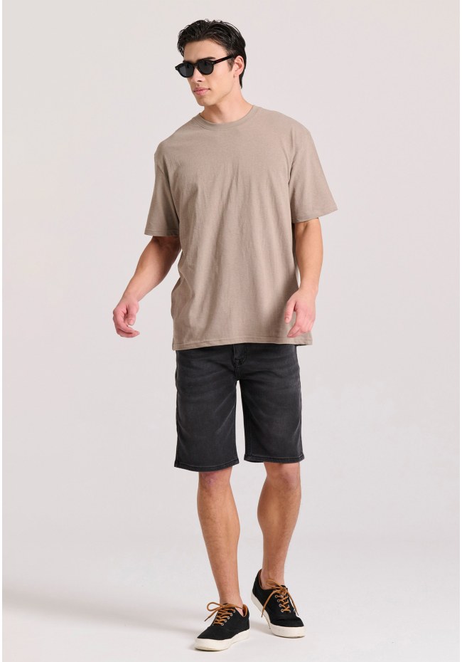 Relaxed fit linen blend μονόχρωμο t-shirt