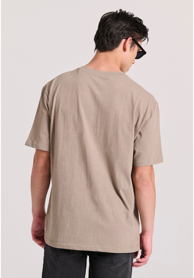 Relaxed fit linen blend μονόχρωμο t-shirt