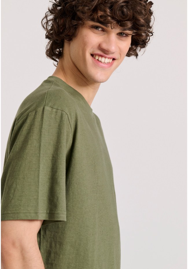 Relaxed fit linen blend μονόχρωμο t-shirt