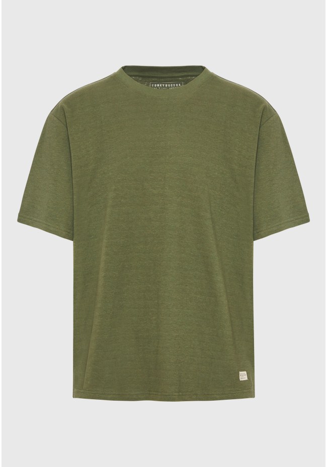 Relaxed fit linen blend μονόχρωμο t-shirt