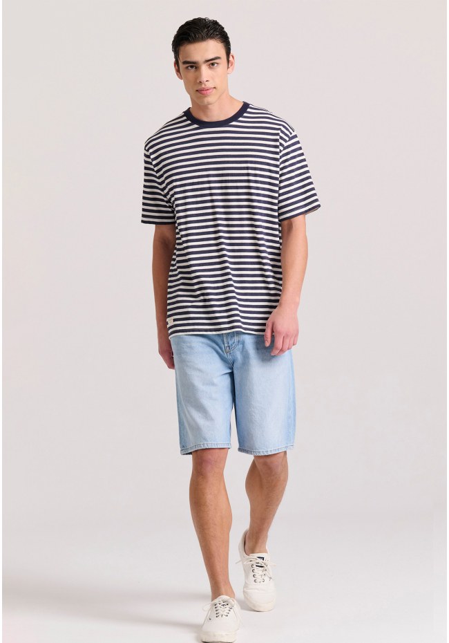 Relaxed fit linen blend ριγέ t-shirt