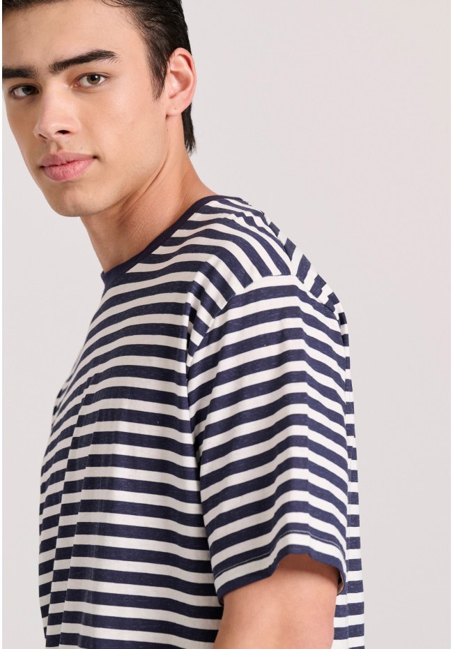 Relaxed fit linen blend ριγέ t-shirt