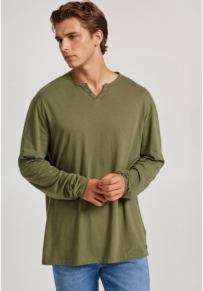 Relaxed fit t-shirt με λαιμό henley