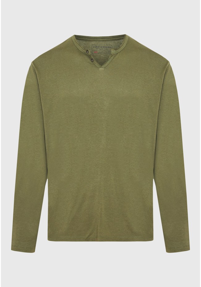 Relaxed fit t-shirt με λαιμό henley