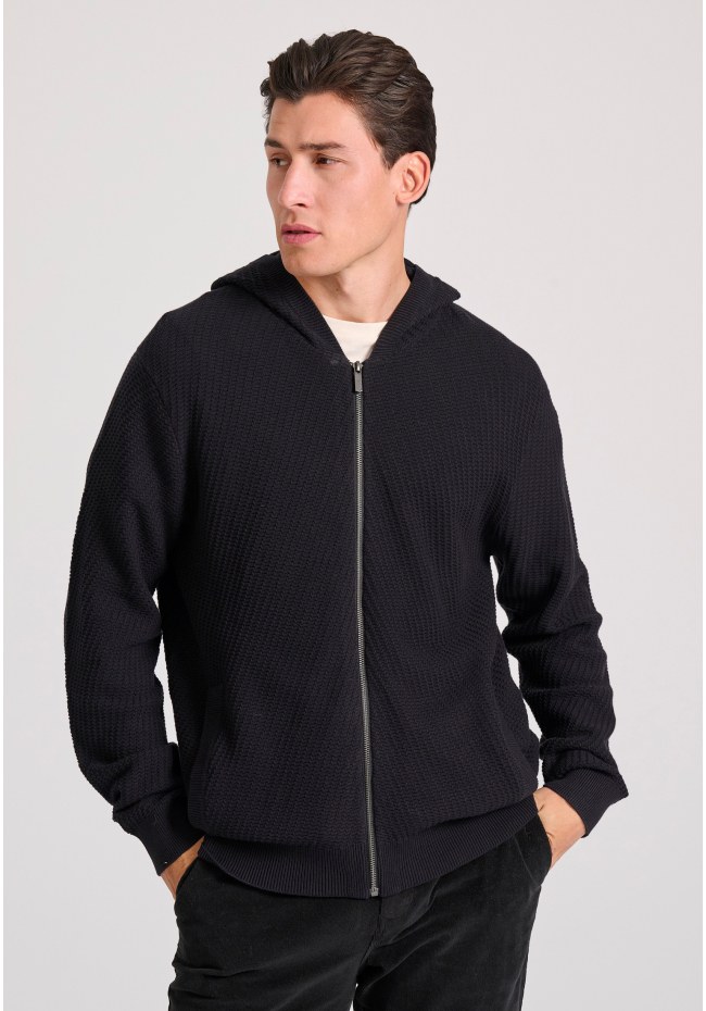 Relaxed fit ζακέτα με ανάγλυφη υφή και κουκούλα