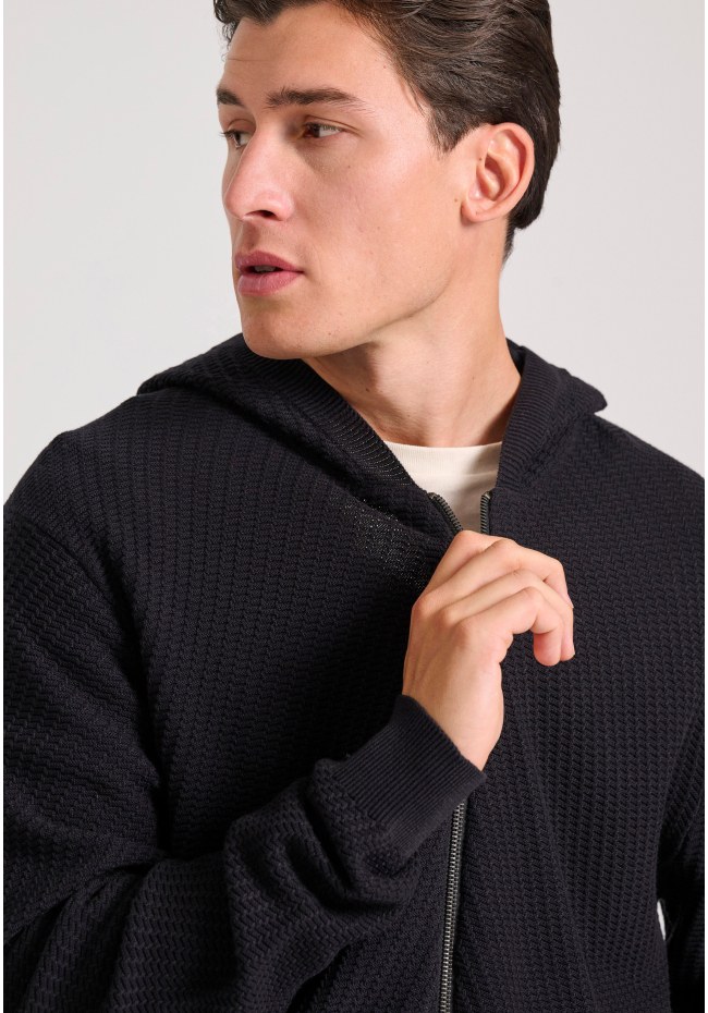 Relaxed fit ζακέτα με ανάγλυφη υφή και κουκούλα