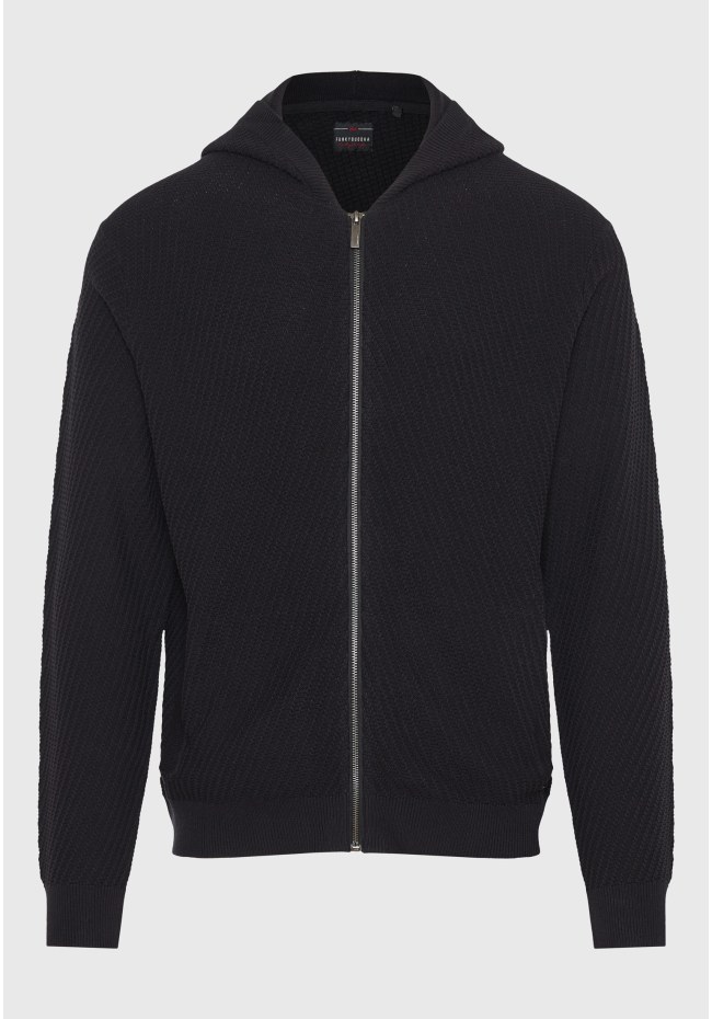 Relaxed fit ζακέτα με ανάγλυφη υφή και κουκούλα