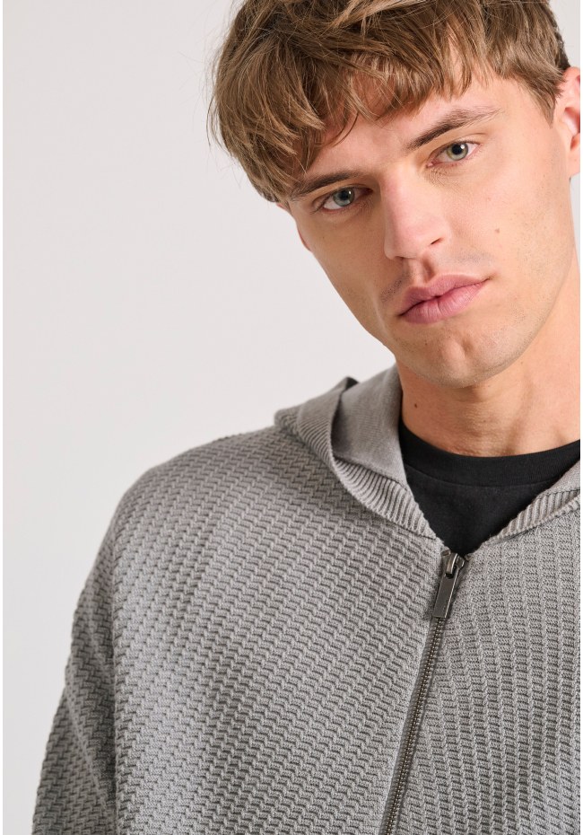 Relaxed fit ζακέτα με ανάγλυφη υφή και κουκούλα