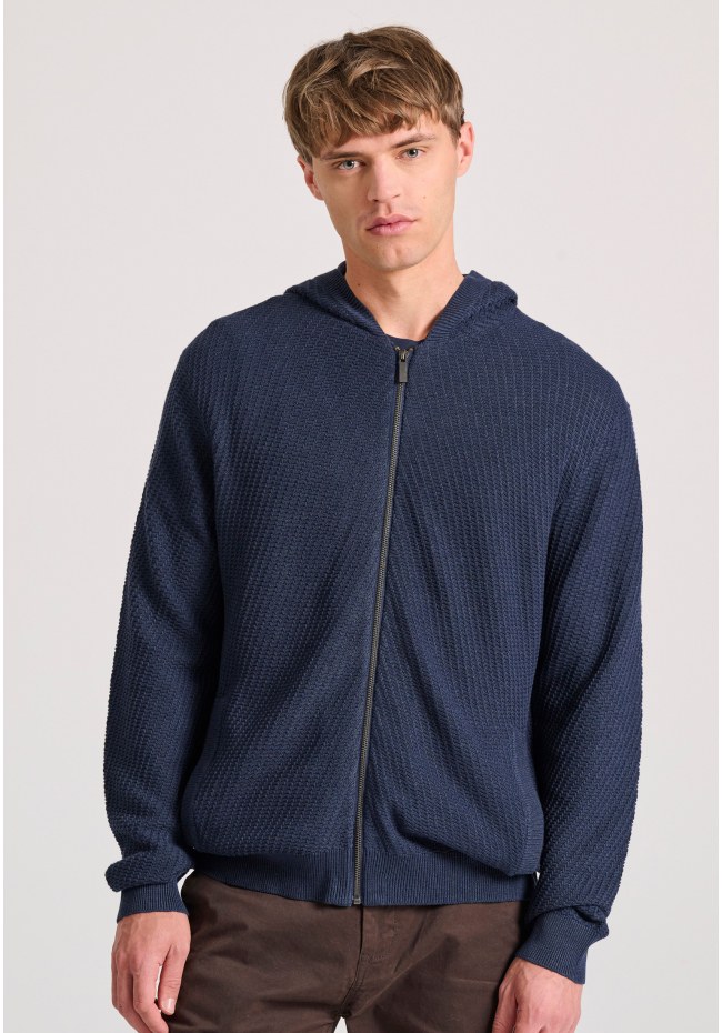 Relaxed fit ζακέτα με ανάγλυφη υφή και κουκούλα