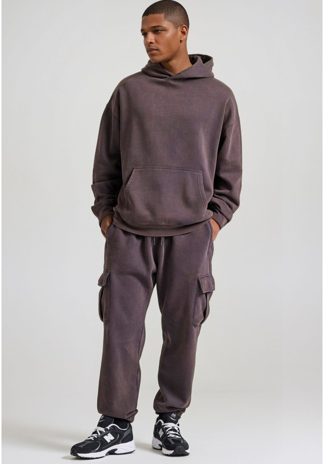 Oversized garment dyed φούτερ με κουκούλα