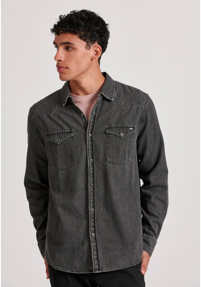 Ανδρικό denim πουκάμισο με washed effects