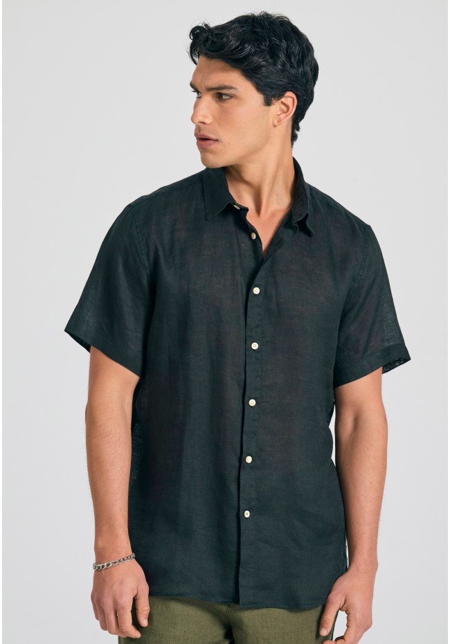 Garment dyed κοντομάνικο λινό πουκάμισο - The essentials