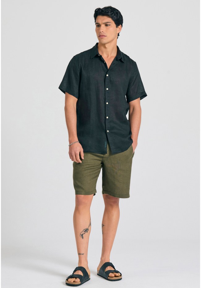 Garment dyed κοντομάνικο λινό πουκάμισο - The essentials