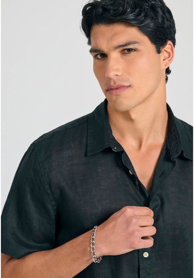 Garment dyed κοντομάνικο λινό πουκάμισο - The essentials