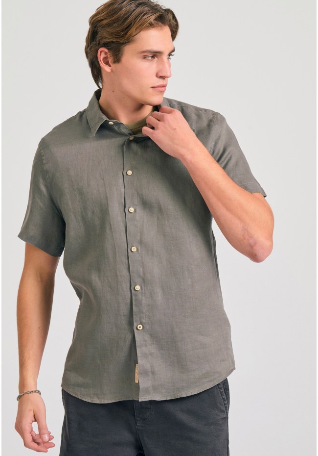Garment dyed κοντομάνικο λινό πουκάμισο - The essentials