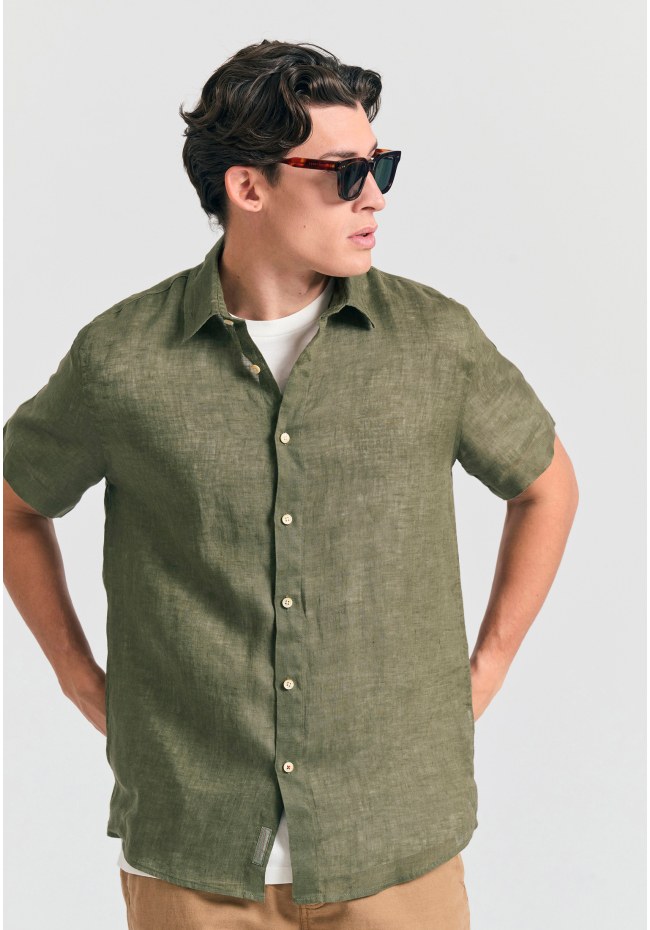 Garment dyed κοντομάνικο λινό πουκάμισο - The essentials