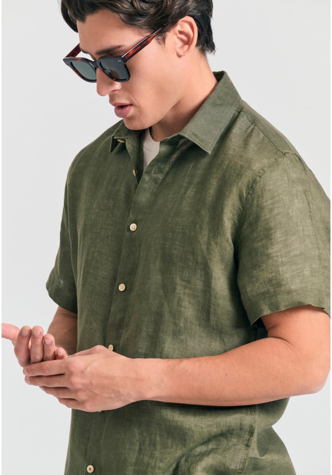 Garment dyed κοντομάνικο λινό πουκάμισο - The essentials