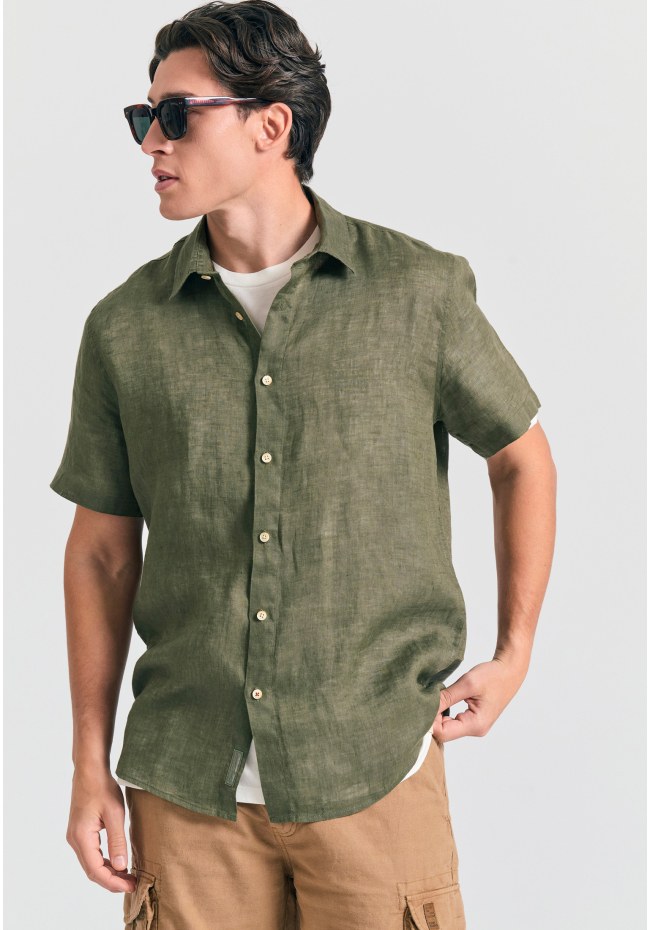 Garment dyed κοντομάνικο λινό πουκάμισο - The essentials