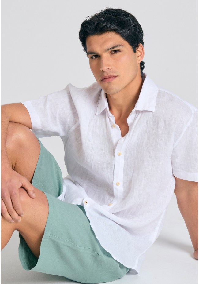 Garment dyed κοντομάνικο λινό πουκάμισο - The essentials