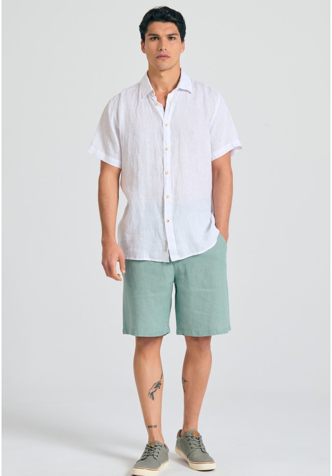 Garment dyed κοντομάνικο λινό πουκάμισο - The essentials