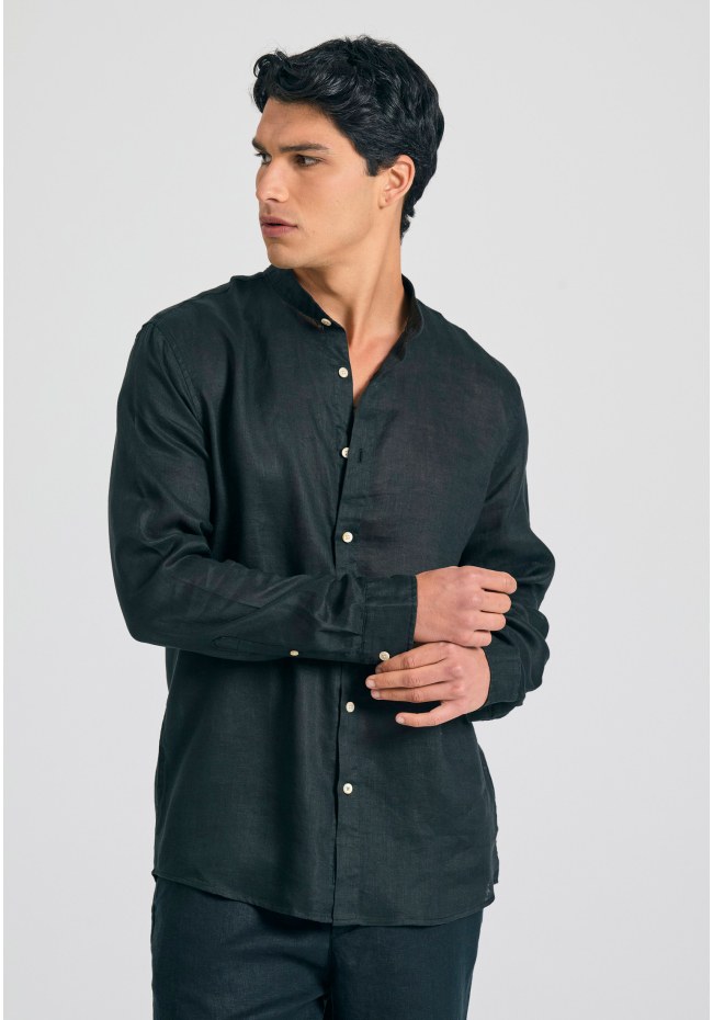 Garment dyed λινό πουκάμισο με λαιμό mao