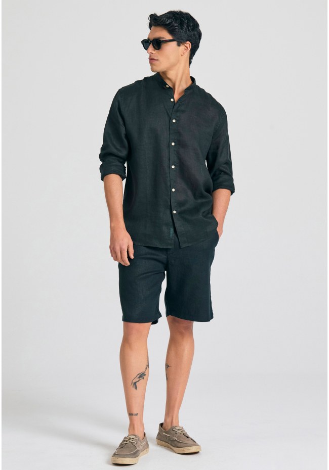 Garment dyed λινό πουκάμισο με λαιμό mao