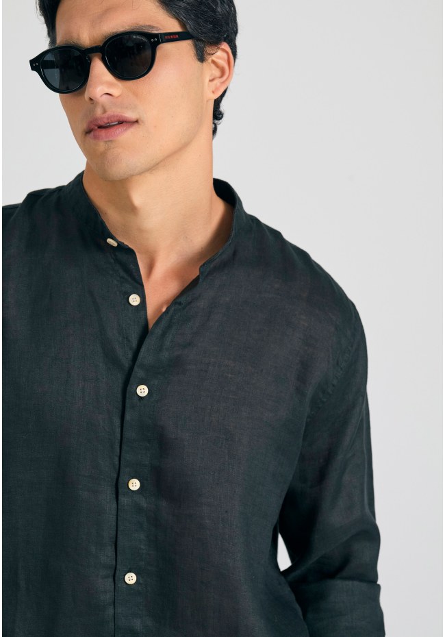 Garment dyed λινό πουκάμισο με λαιμό mao