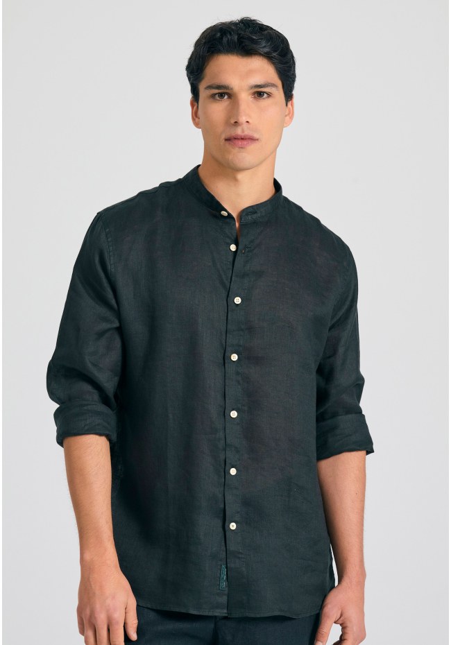 Garment dyed λινό πουκάμισο με λαιμό mao