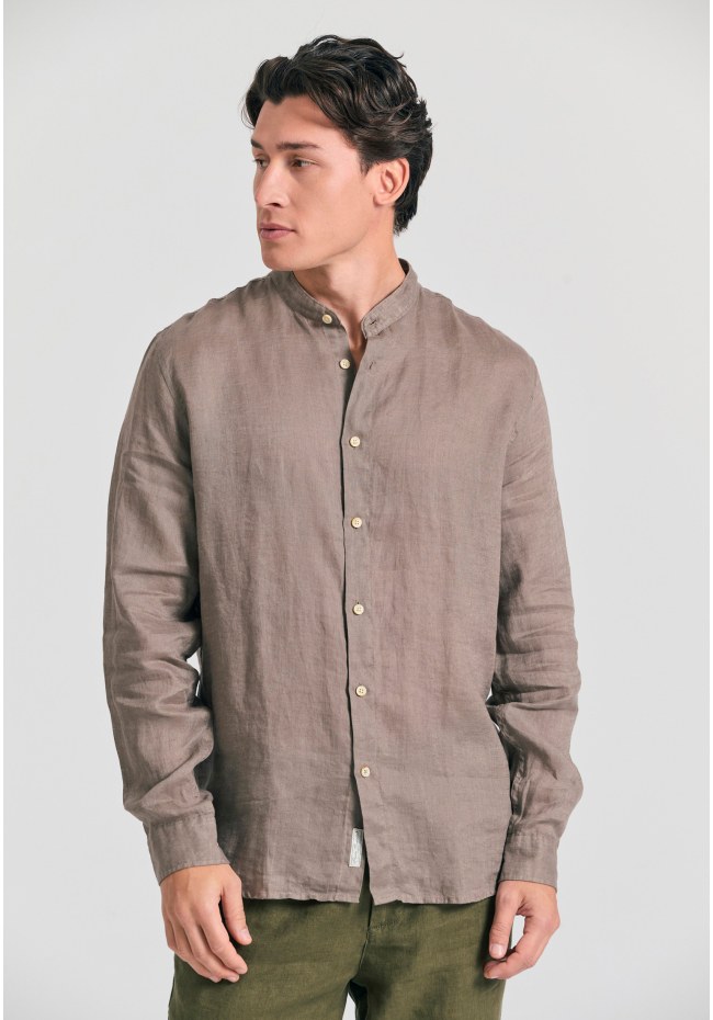 Garment dyed λινό πουκάμισο με λαιμό mao