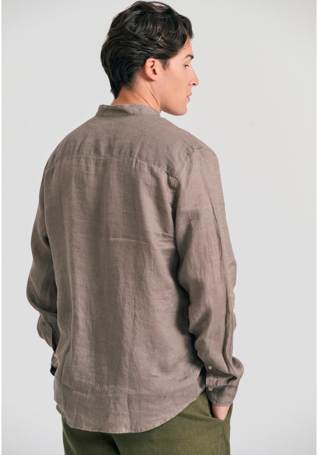 Garment dyed λινό πουκάμισο με λαιμό mao