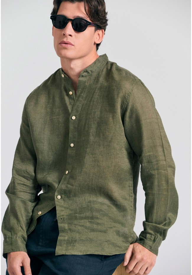 Garment dyed λινό πουκάμισο με λαιμό mao