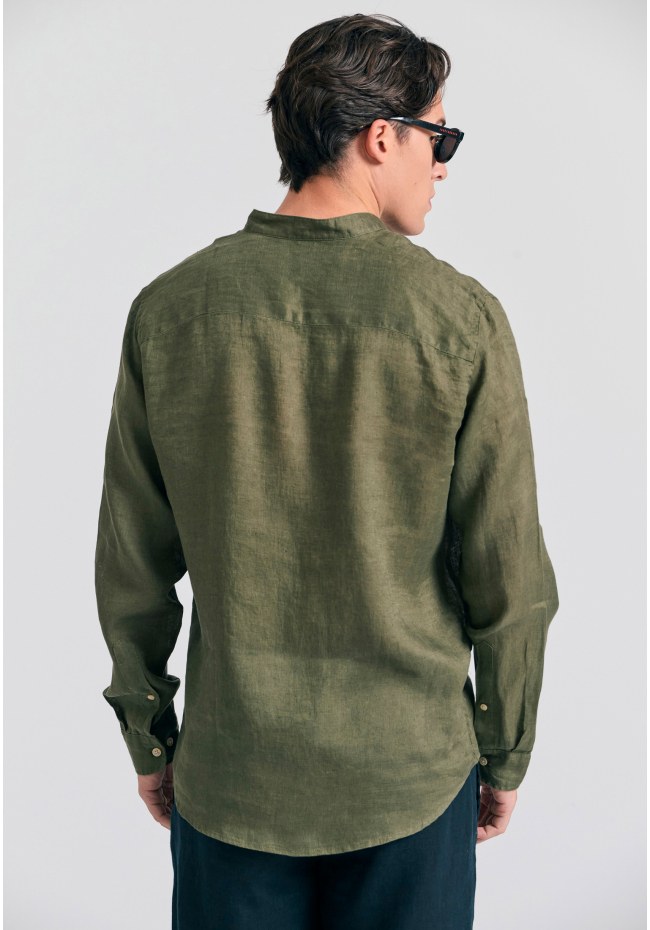 Garment dyed λινό πουκάμισο με λαιμό mao