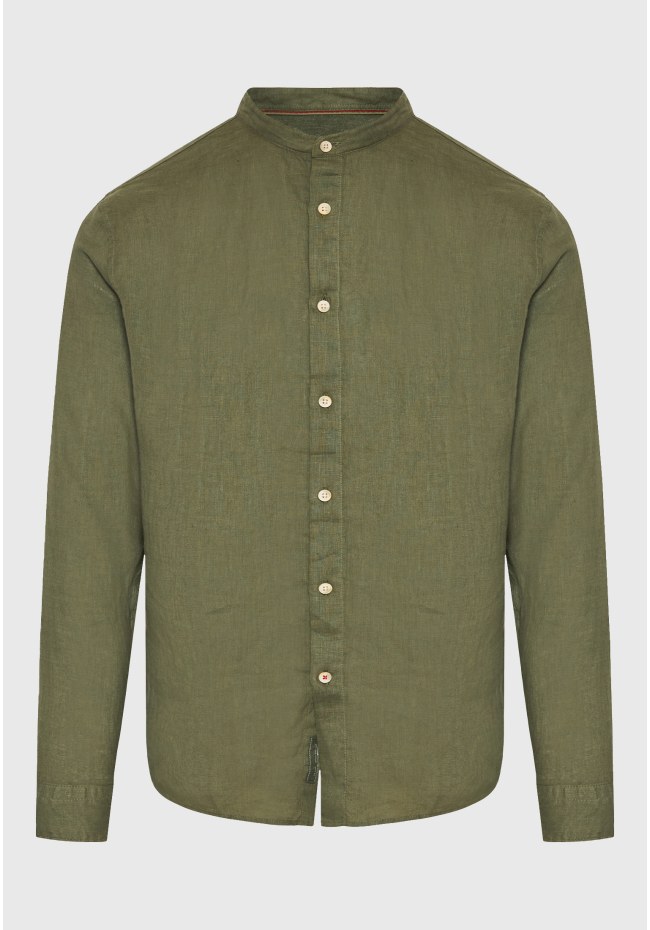 Garment dyed λινό πουκάμισο με λαιμό mao