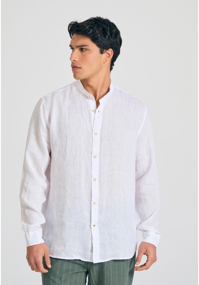 Garment dyed λινό πουκάμισο με λαιμό mao