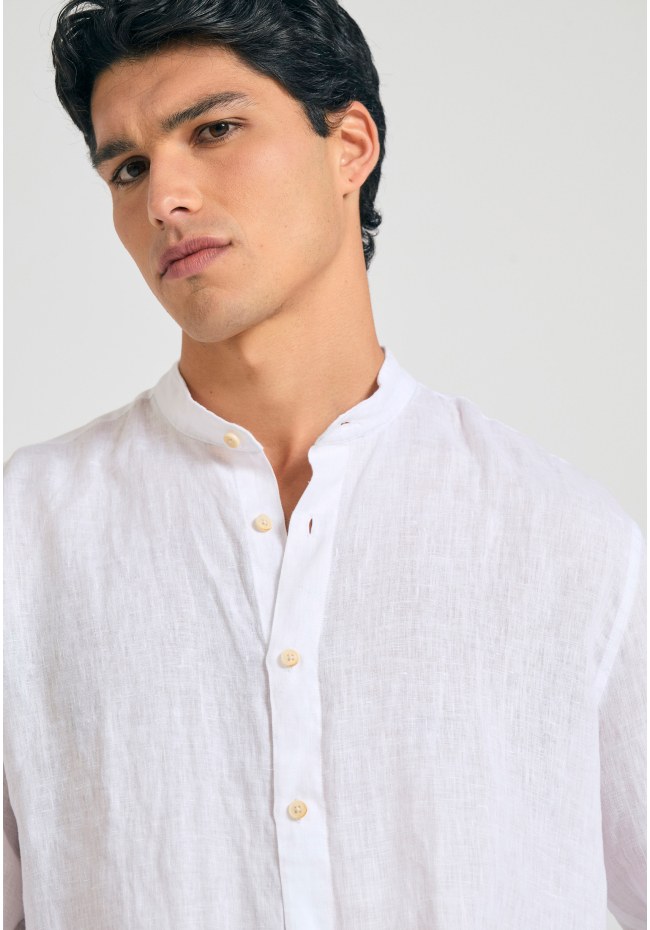 Garment dyed λινό πουκάμισο με λαιμό mao