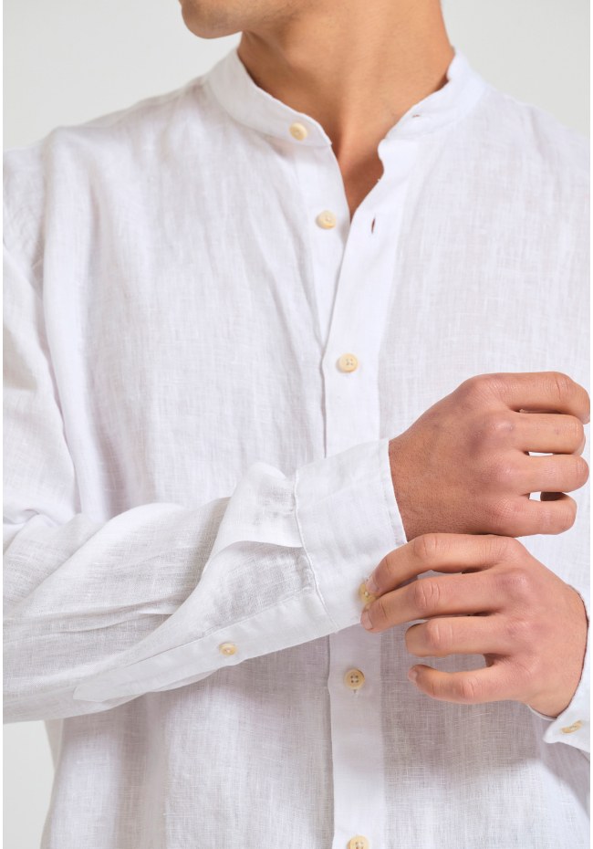 Garment dyed λινό πουκάμισο με λαιμό mao