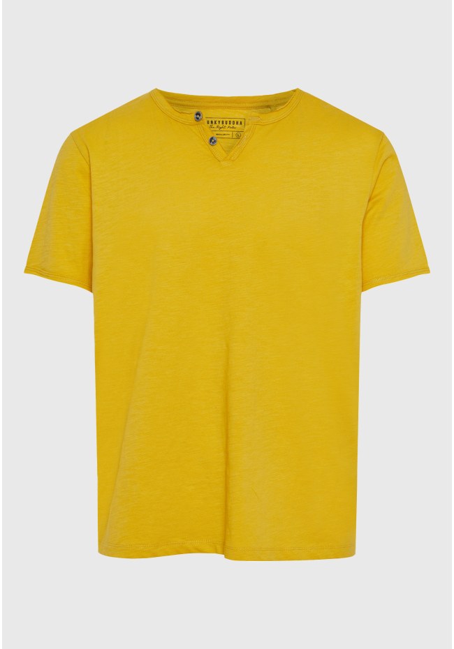 T-shirt με λαιμό henley και raw cuts - The essentials
