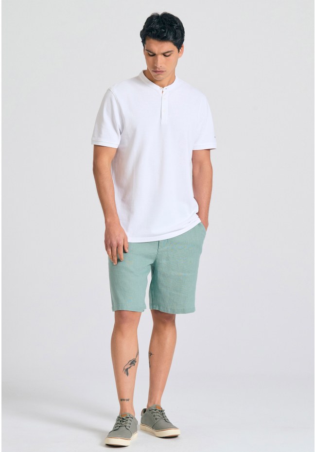 Mao neck polo shirt with embroidery on the sleeve