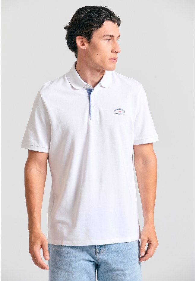 Polo shirt with printed artwork on the chest