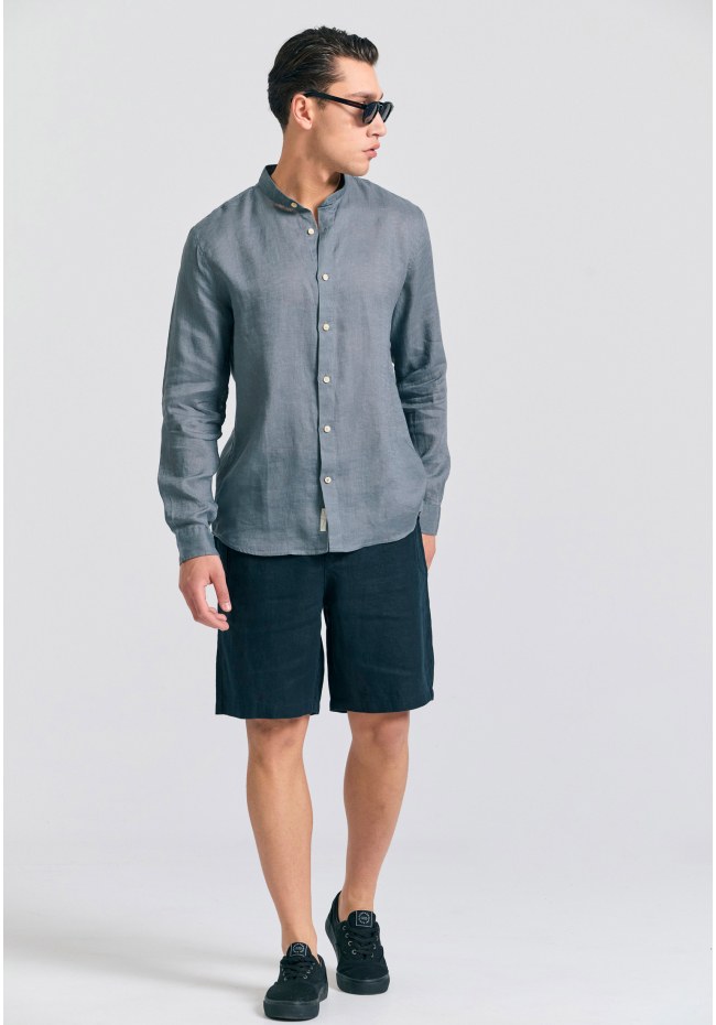 Comfort fit garment dyed λινή βερμούδα