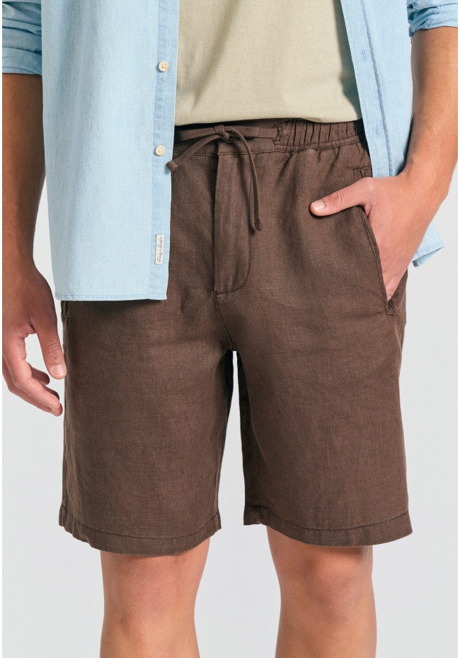 Comfort fit garment dyed λινή βερμούδα