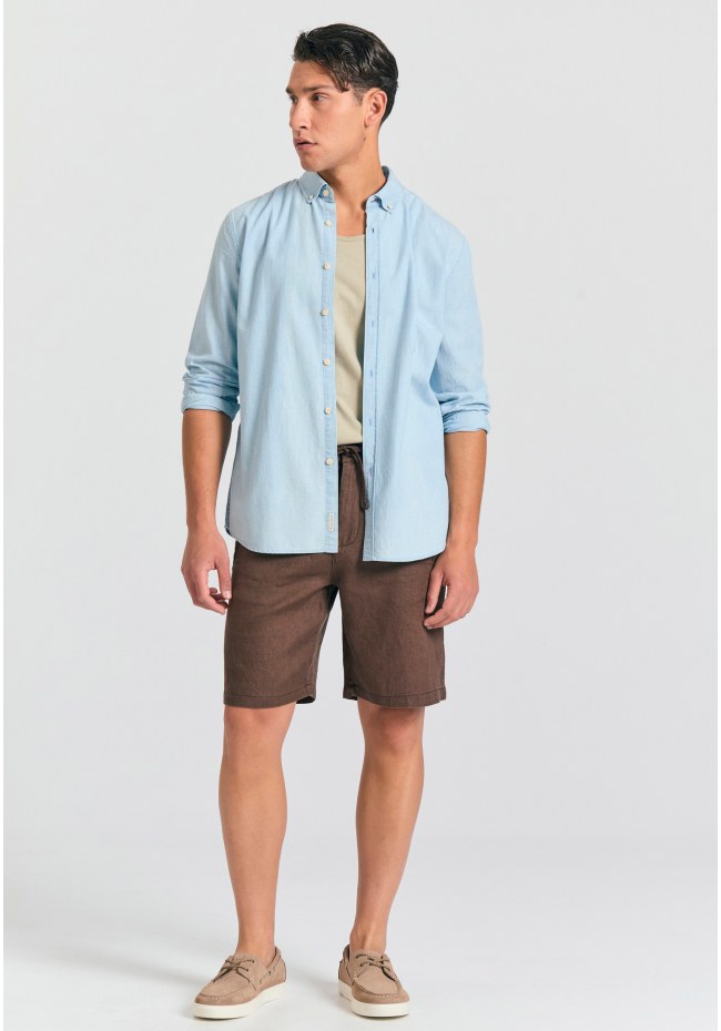 Comfort fit garment dyed λινή βερμούδα