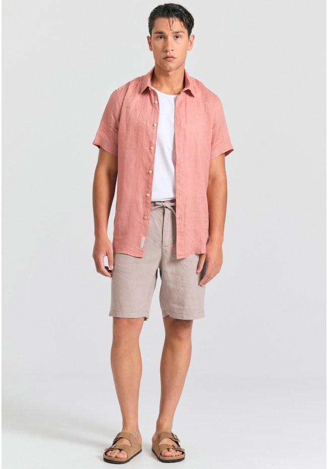 Comfort fit garment dyed λινή βερμούδα