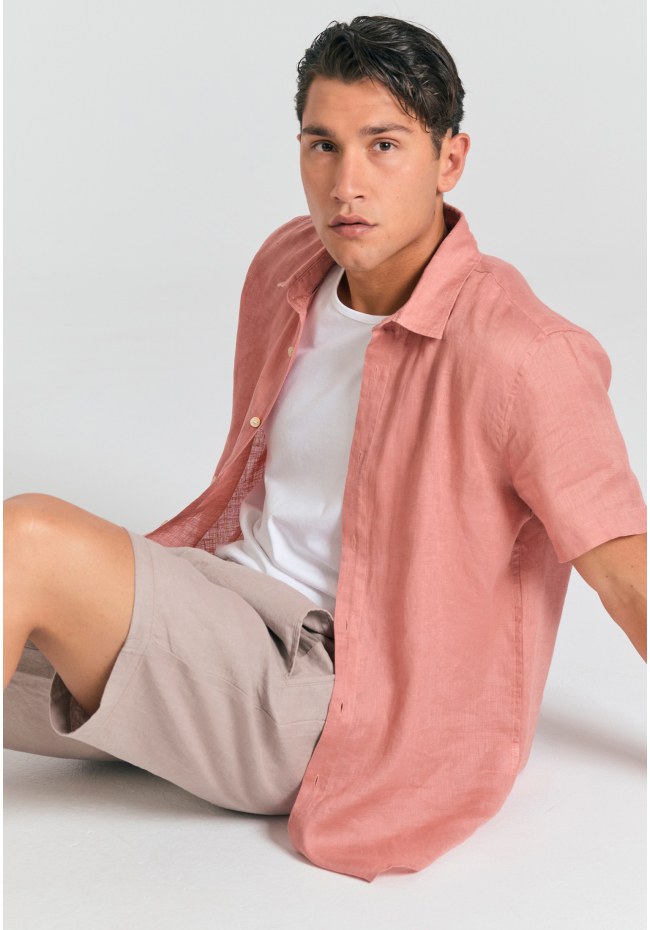 Comfort fit garment dyed λινή βερμούδα